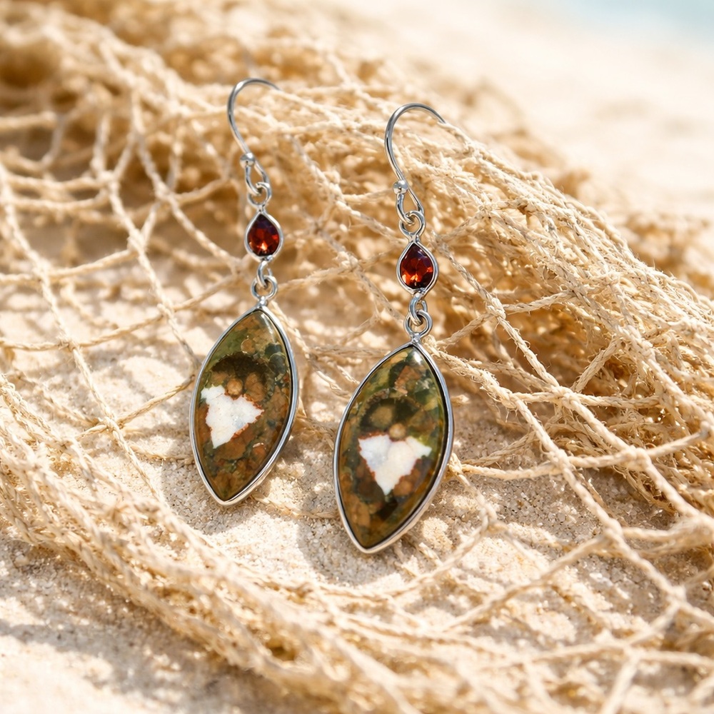 Ocean Jasper & Garnet Earrings